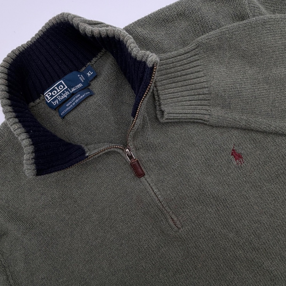 Polo Ralph Lauren Mens Quarter Zip Sweater Olive Green‎ Cotton Size XL